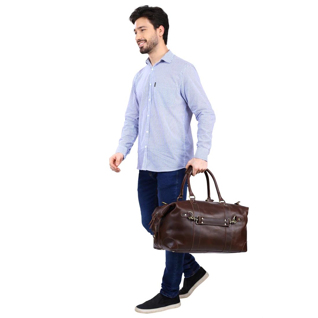 Load image into Gallery viewer, Leather Side Punch Duffle Bag | Light Brown
