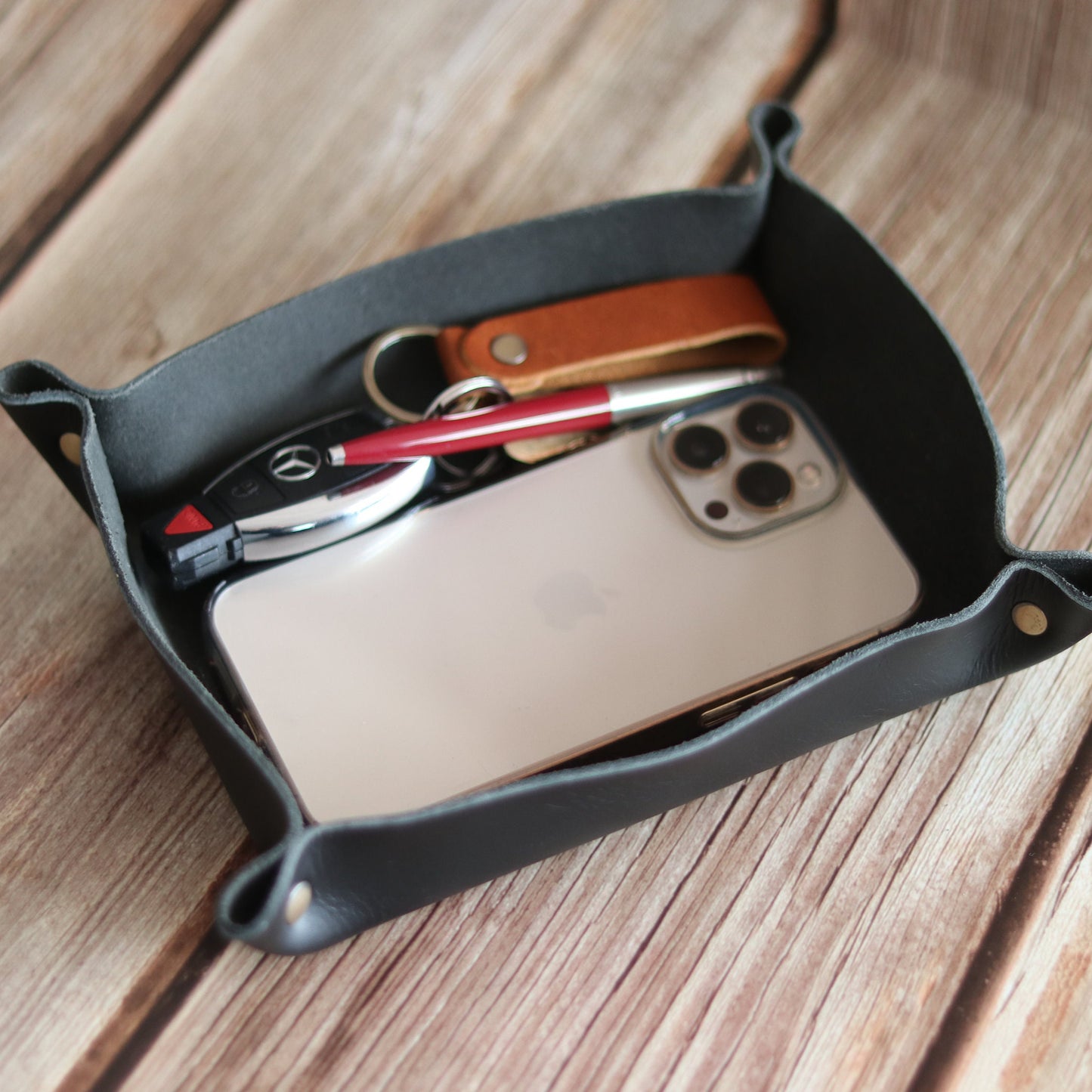Leather Valet Tray - Light Brown