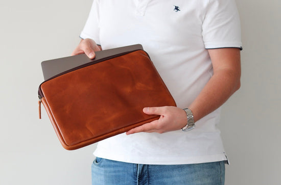 Personalized Leather Laptop Case - Dark Brown