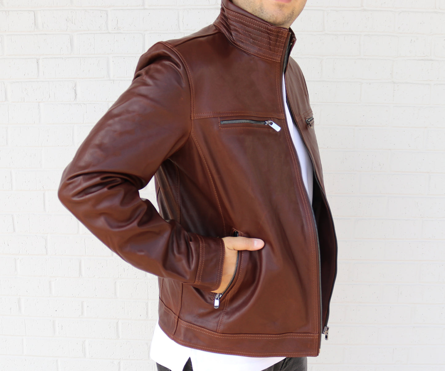 Men Sport Leather Jacket | Dark Brown