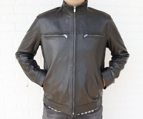 Men Sport Leather Jacket | Black