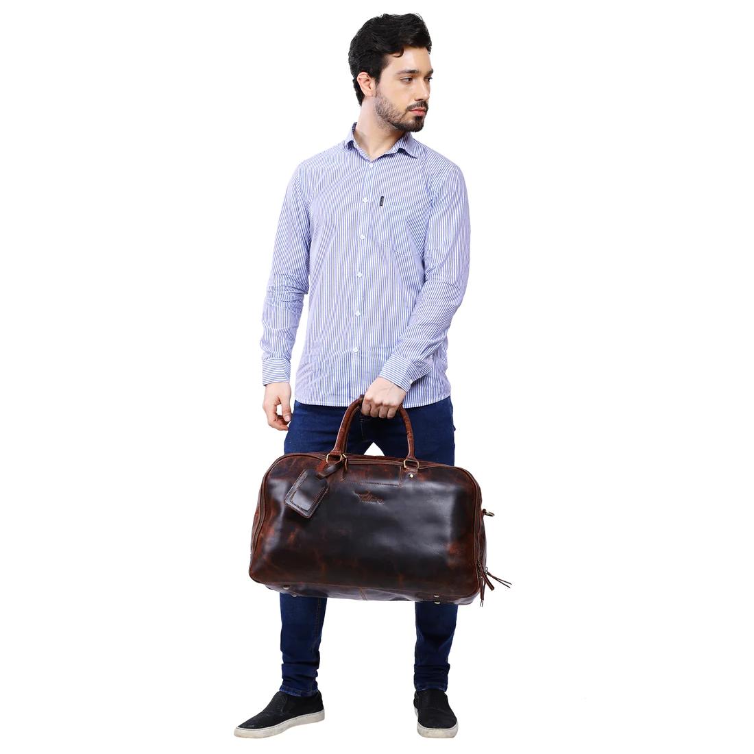 Leather Square Duffle Bag | Light Brown
