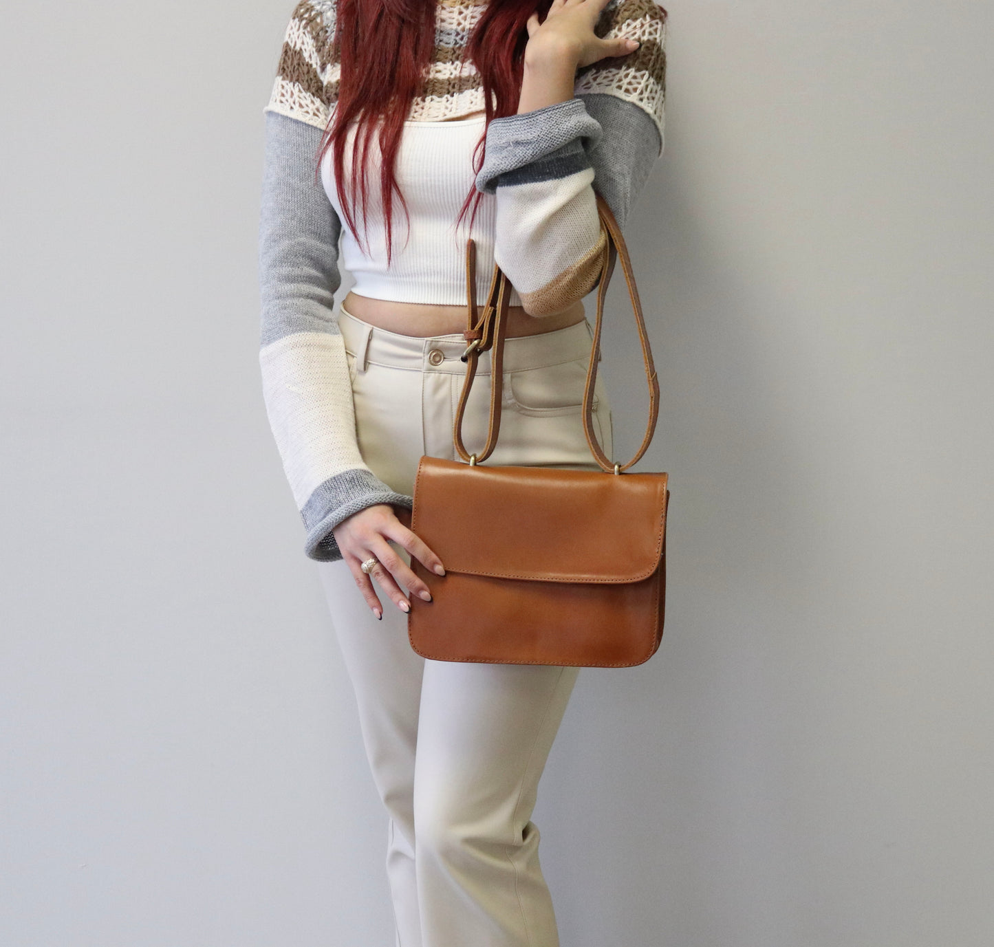 Leather Crossbody Tote Bags - Light Brown