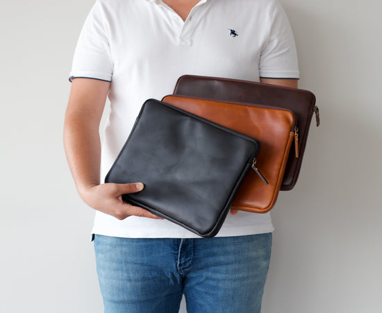 Personalized Leather Laptop Case - Light Brown