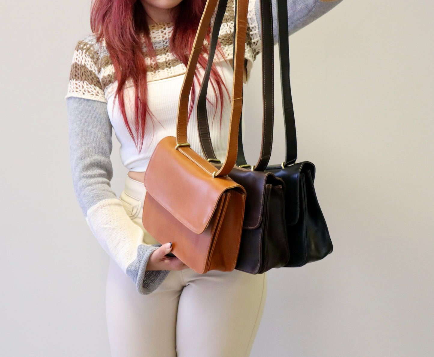 Leather Crossbody Tote Bags - Light Brown