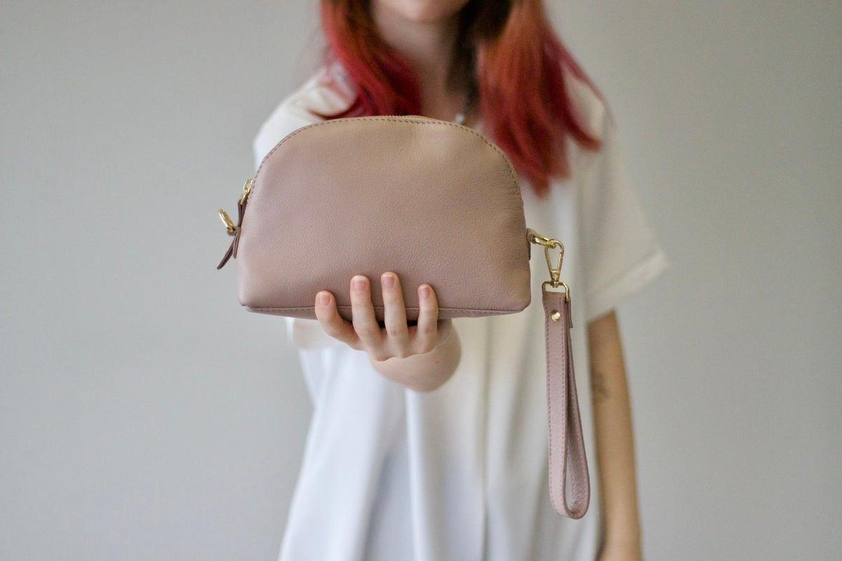 Leather Eclipse Crossbody Bags - Beige