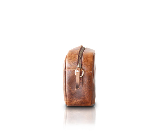 Load image into Gallery viewer, Leather Small Zippered Bag - Antique Tan
