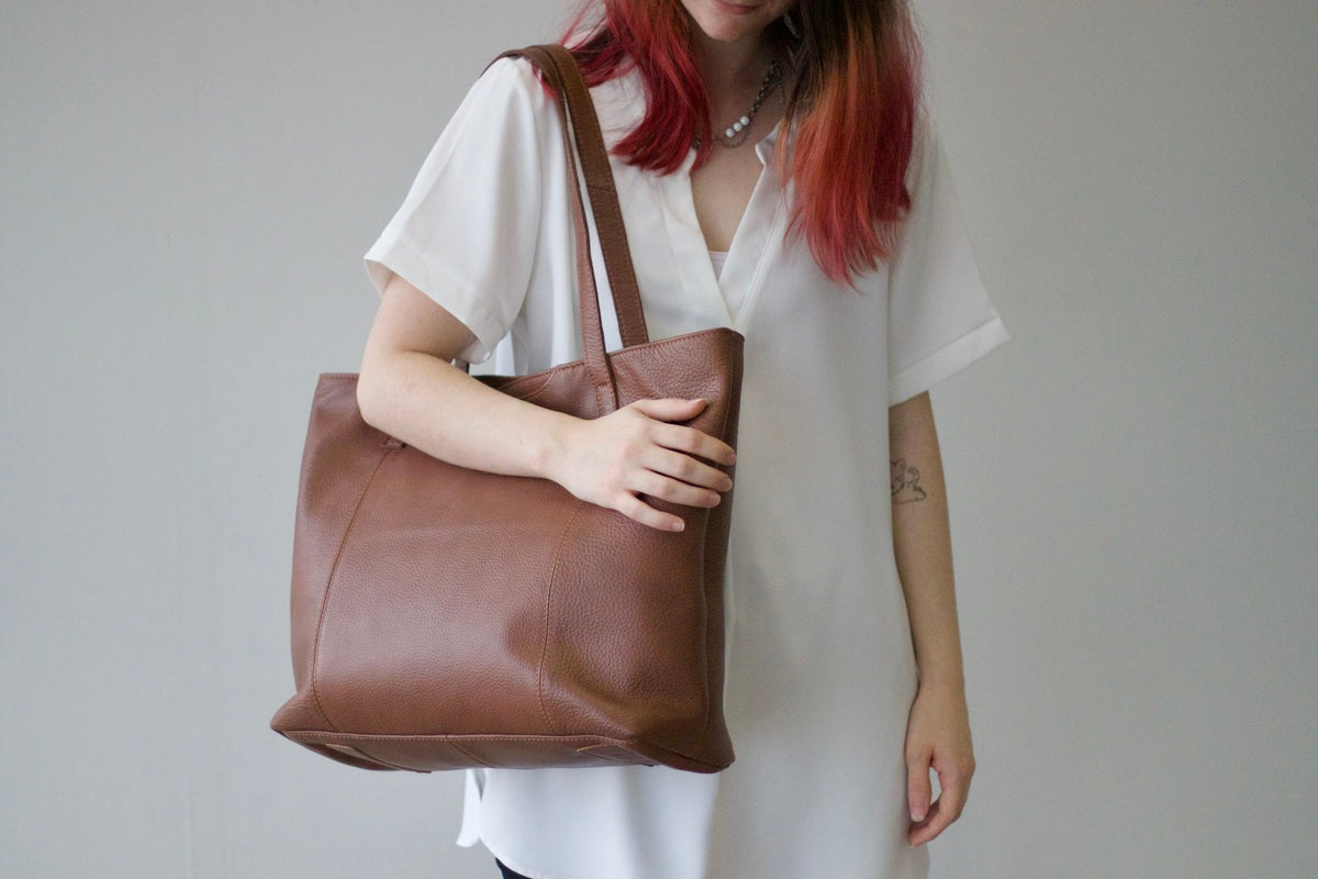 Load image into Gallery viewer, Leather NDM Tote Bags -Beige
