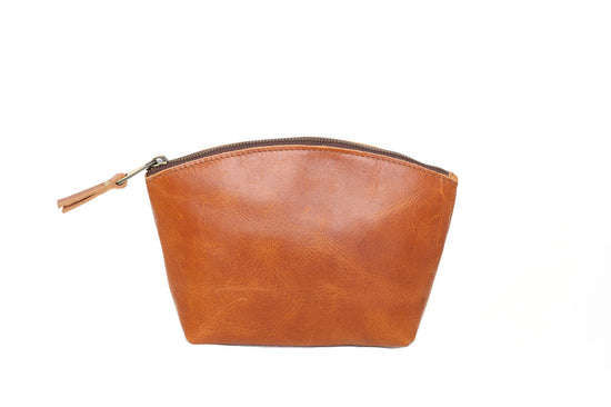 Load image into Gallery viewer, Leather Eclipse Makeup Bag | Light Brown
