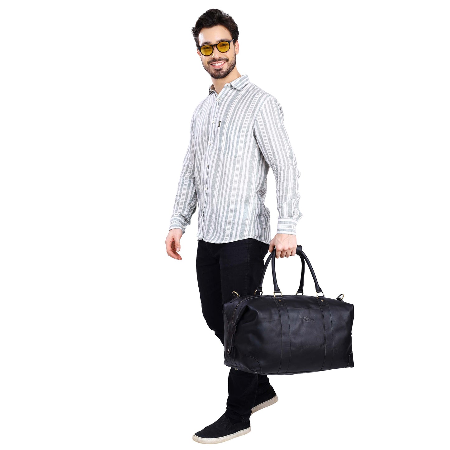 Load image into Gallery viewer, Leather Side Punch Duffle Bag | Black
