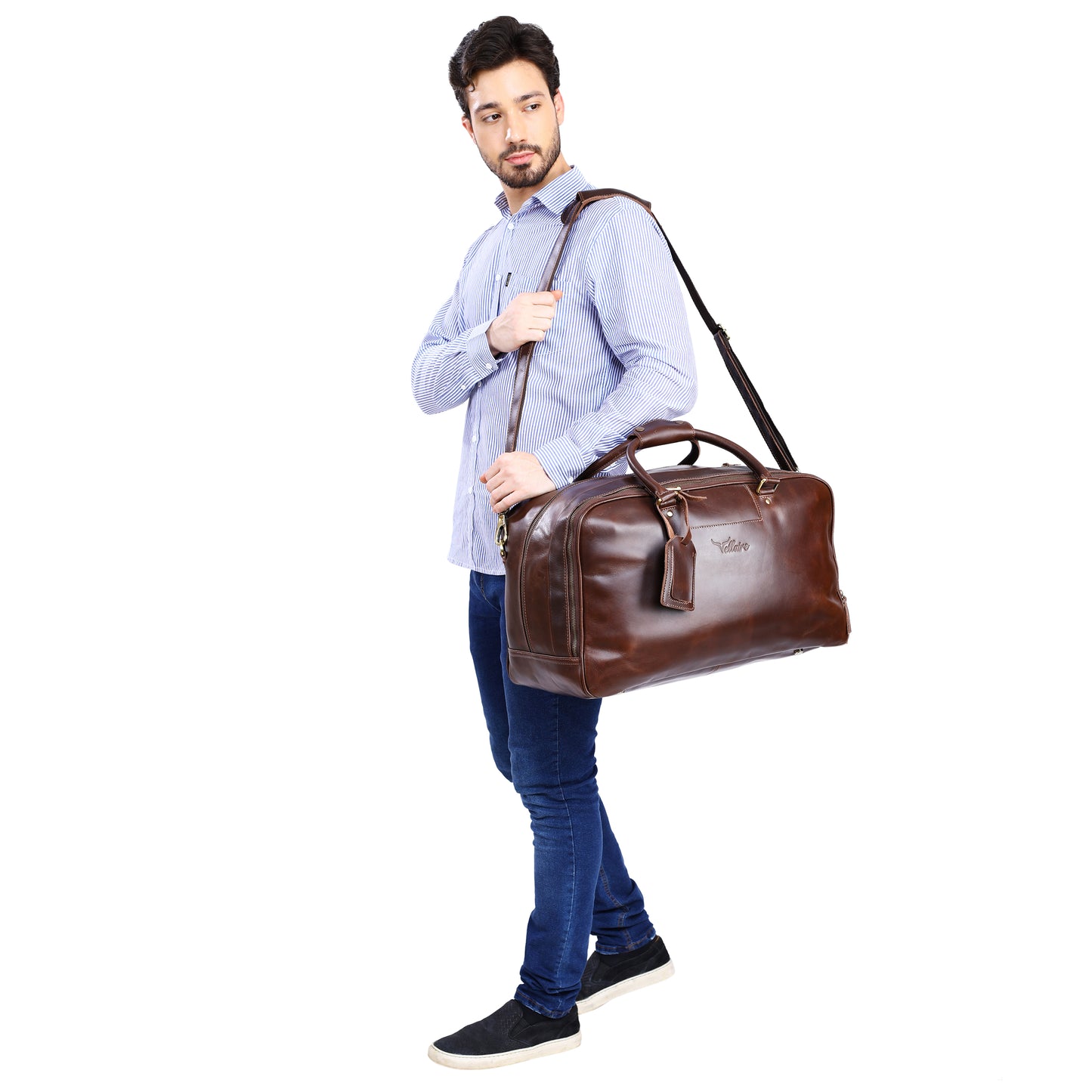 Personalized Leather Duffle Bag Weekend Bag in Dark Brown 