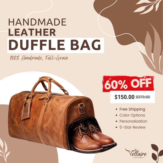 Personalized Leather Duffle Bag XLarge Vellaire