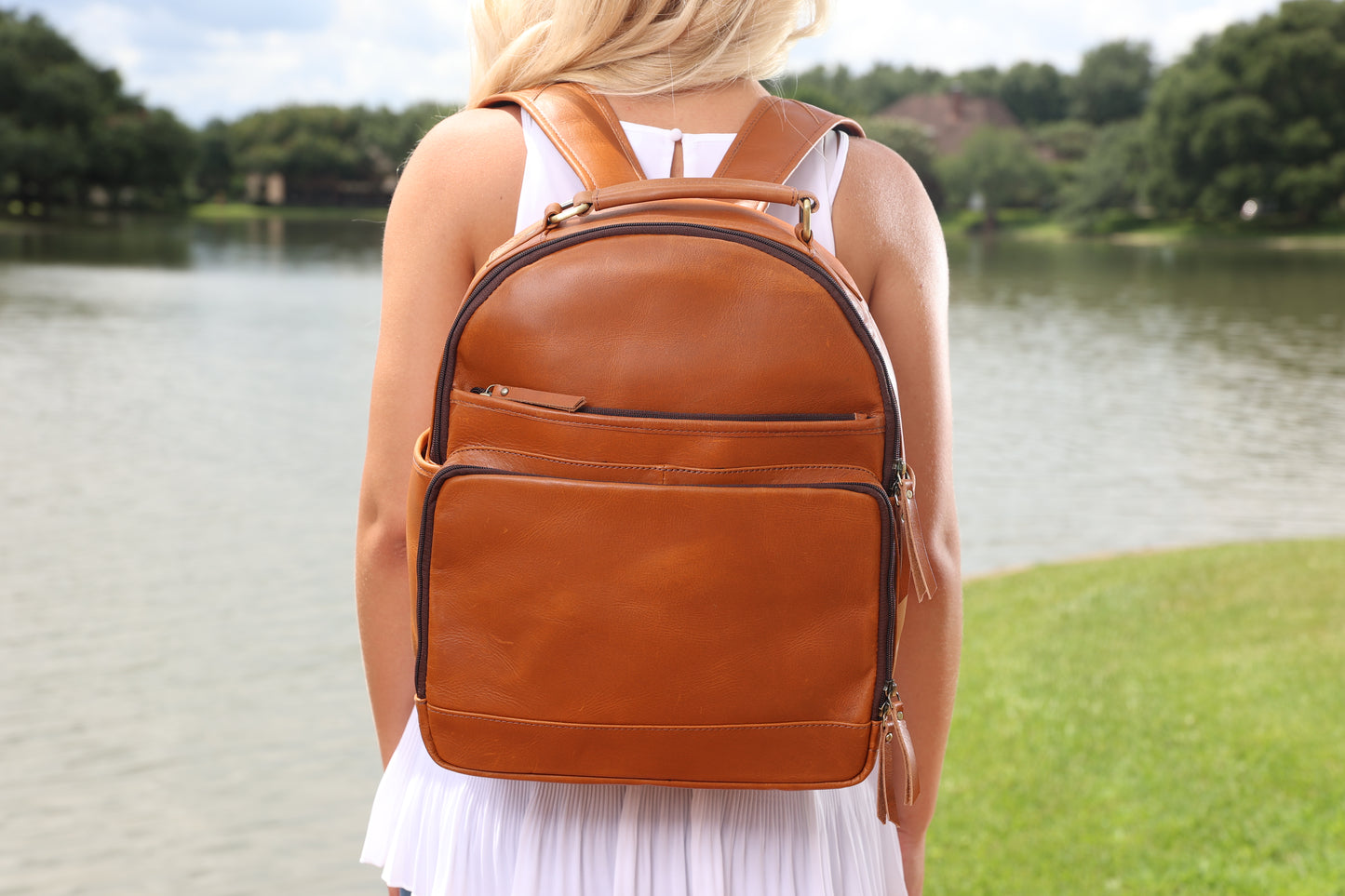 Leather Backpack w/ Laptop Compartment | Light Brown