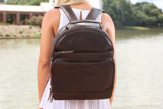 Large Dark Brown Leather Backpack Unisex Travel-College Bag By Brune &
