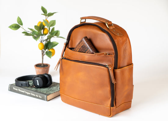 Leather Backpack w/ Laptop Compartment | Light Brown