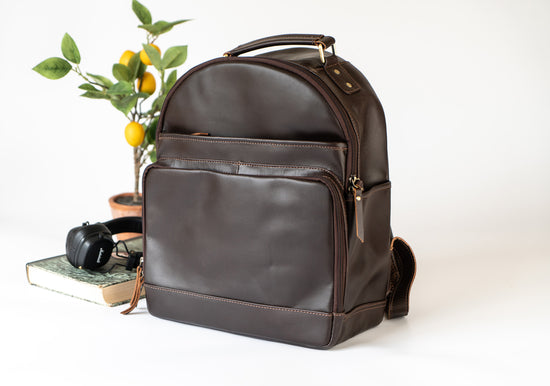 Load image into Gallery viewer, Leather Backpack w/ Laptop Compartment | Dark Brown
