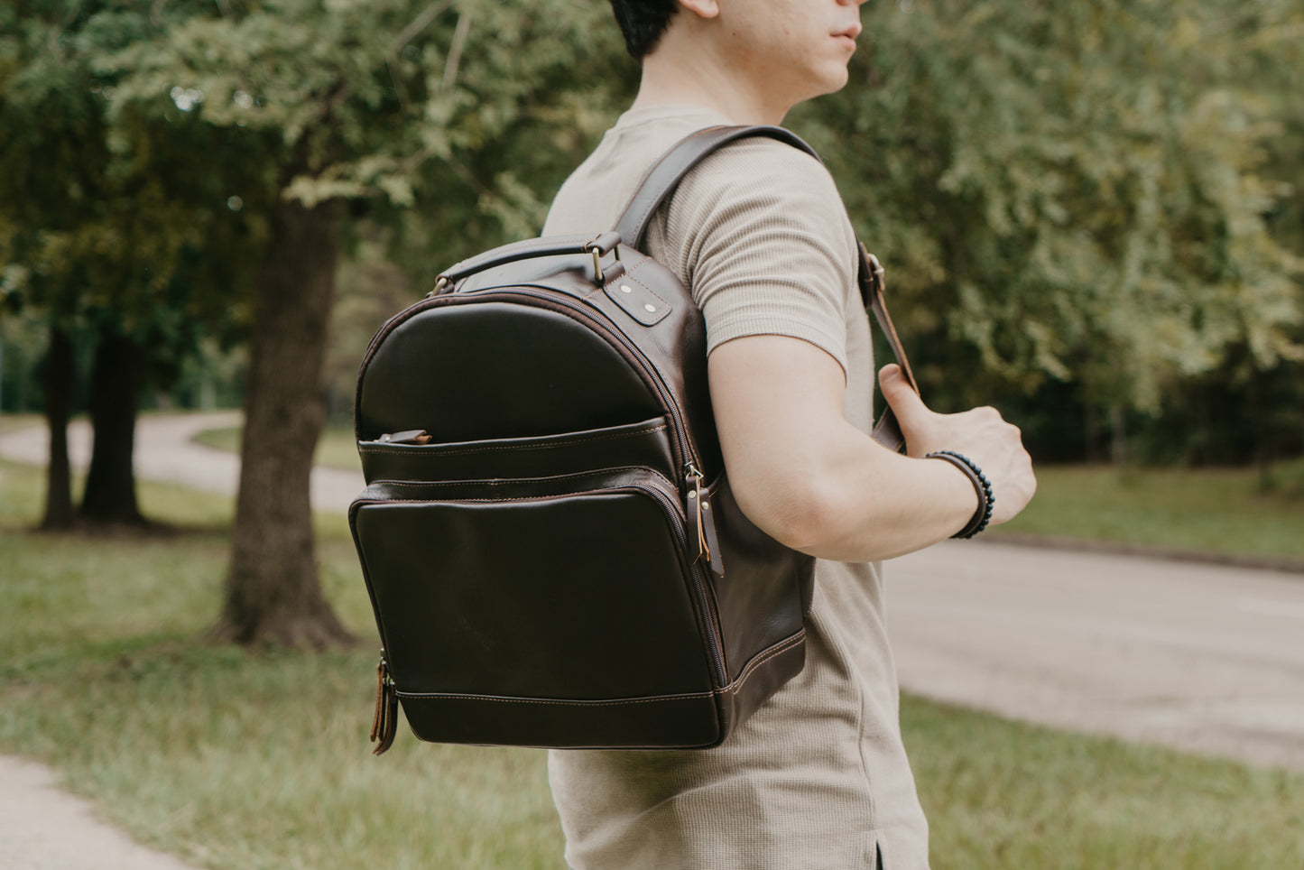 Leather Backpack w/ Laptop Compartment | Dark Brown