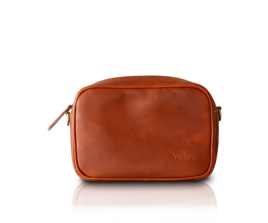 Leather Small Zippered Bag - Light Brown