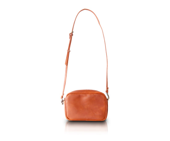 Leather Small Zippered Bag - Light Brown