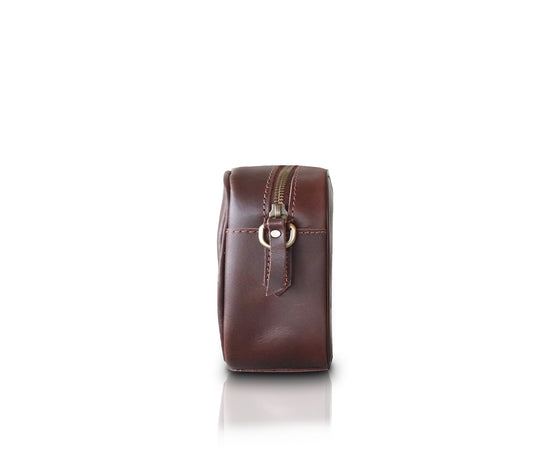 Leather Small Zippered Bag - Dark Brown