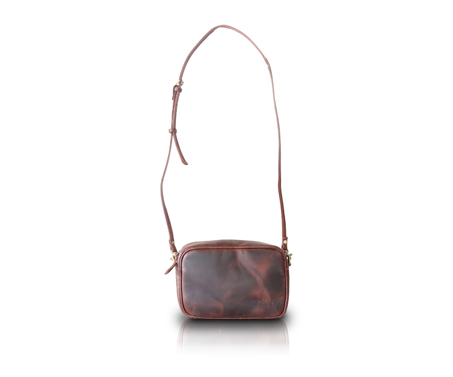 Leather Small Zippered Bag - Antique Brown