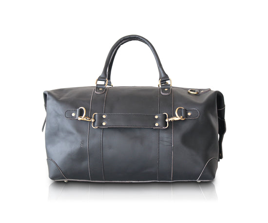 Leather Side Punch Duffle Bag | Black
