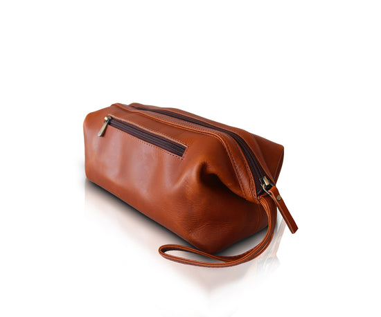 Leather Wire Toiletry Bag | Light Brown