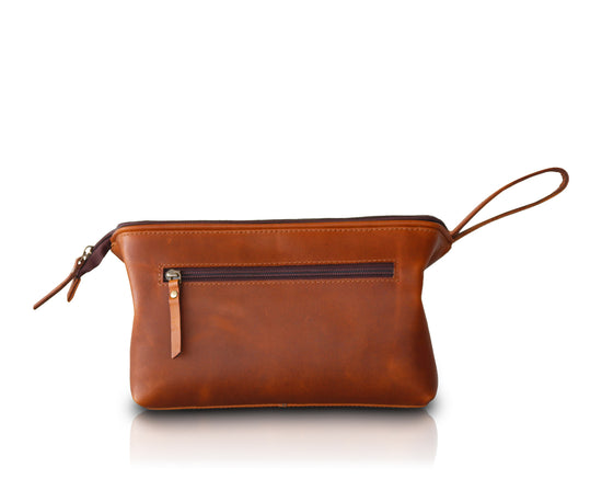 Leather Wire Toiletry Bag | Light Brown