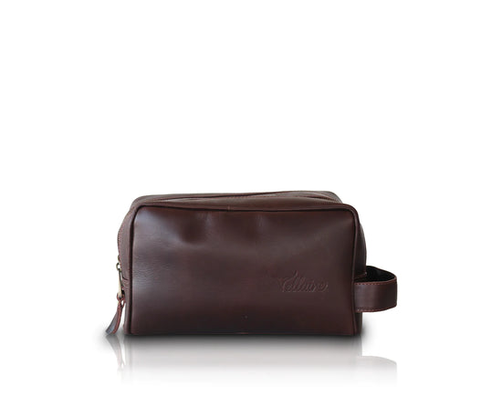 Mens Double Section Leather Toiletry Bag