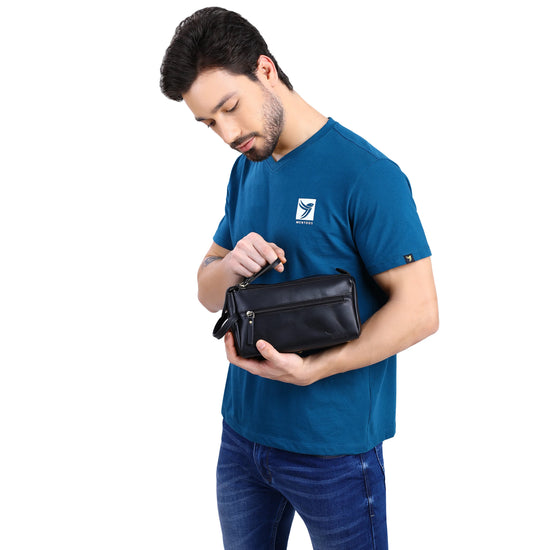 Load image into Gallery viewer, Mens Leather Multi Zipper Bag
