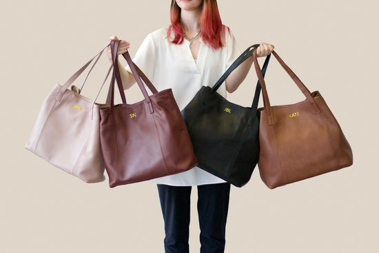 Leather NDM Tote Bags -Beige
