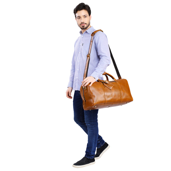 Leather Weekender Duffle Bag | Light Brown