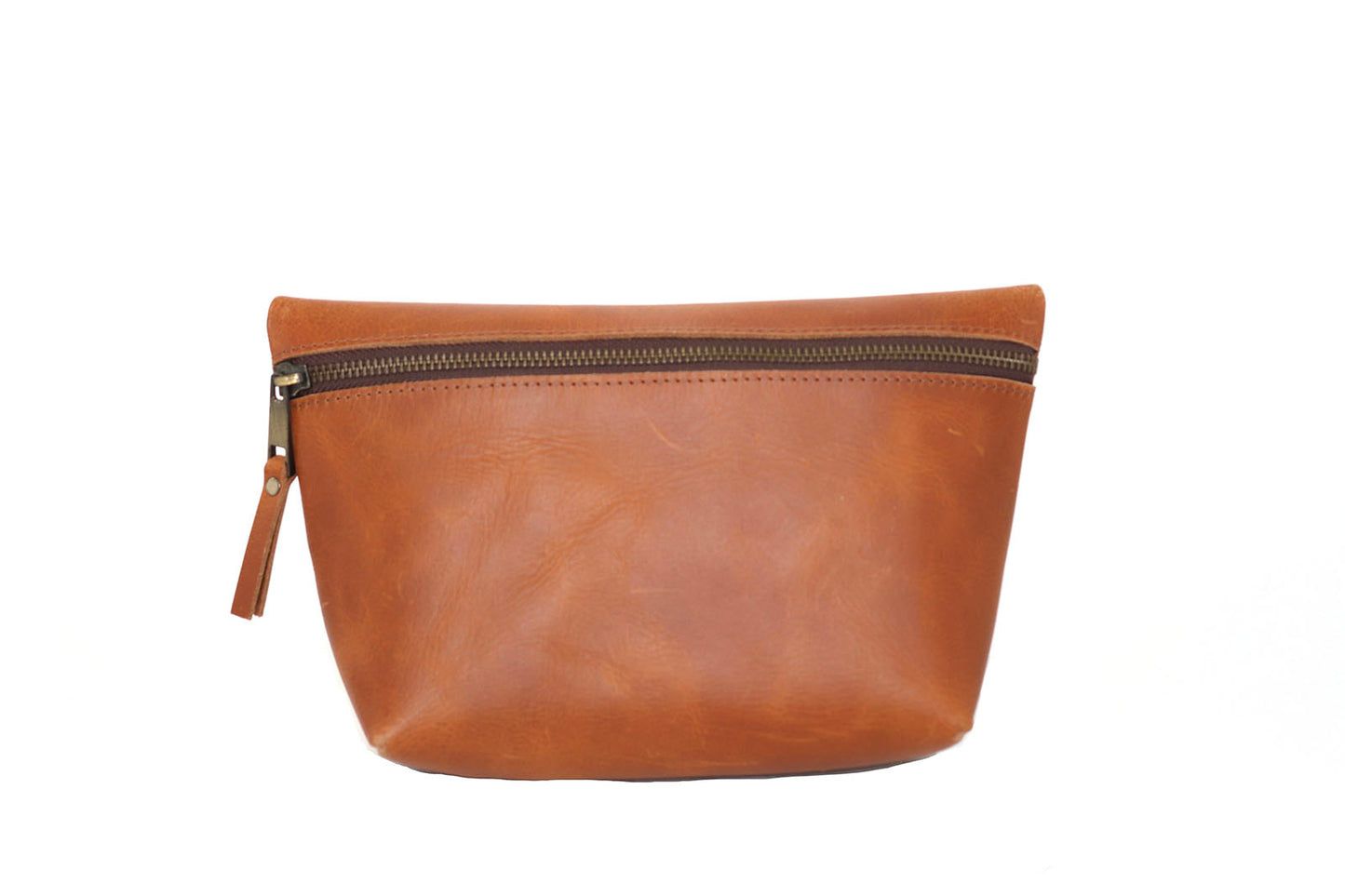 Leather Square Makeup Bag | Light Brown
